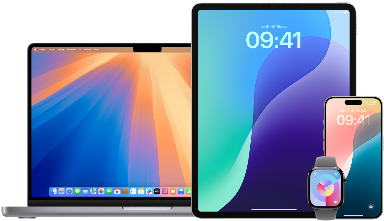 Een MacBook Pro, iPad, Apple Watch en iPhone.