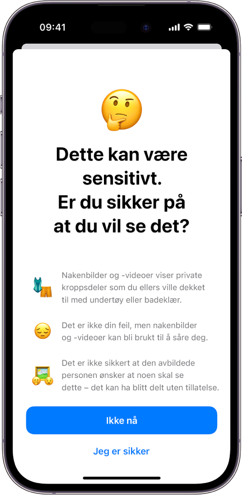 En iPhone som viser Advarsel om sensitivt innhold-skjermen.