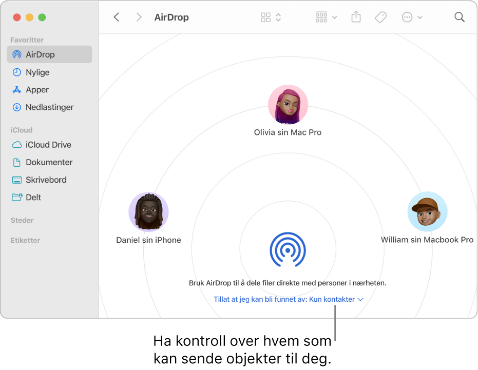 AirDrop-vinduet i Finder.