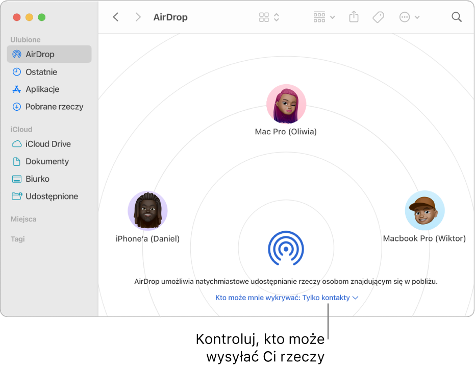 Okno AirDrop Findera.