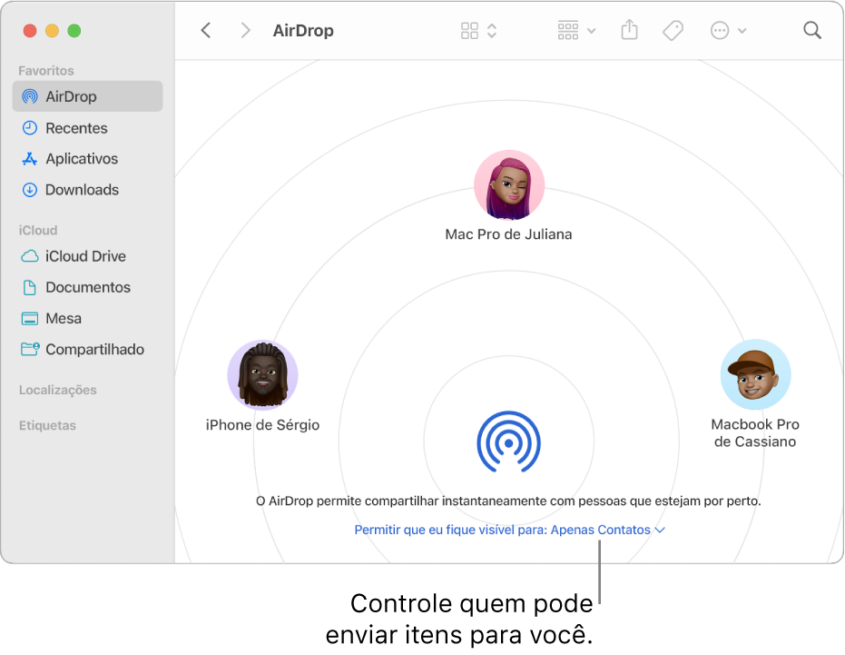 A janela do AirDrop no Finder.