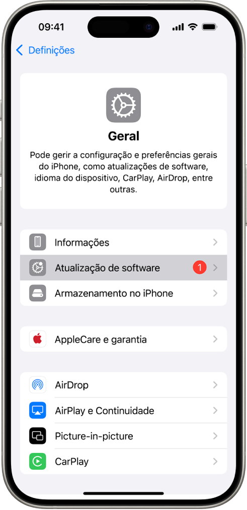 O ecrã do iPhone a indicar que está disponível uma atualização de software.