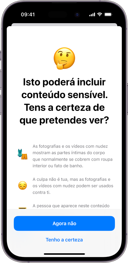 Um iPhone a mostrar o ecrã de aviso de conteúdo sensível.