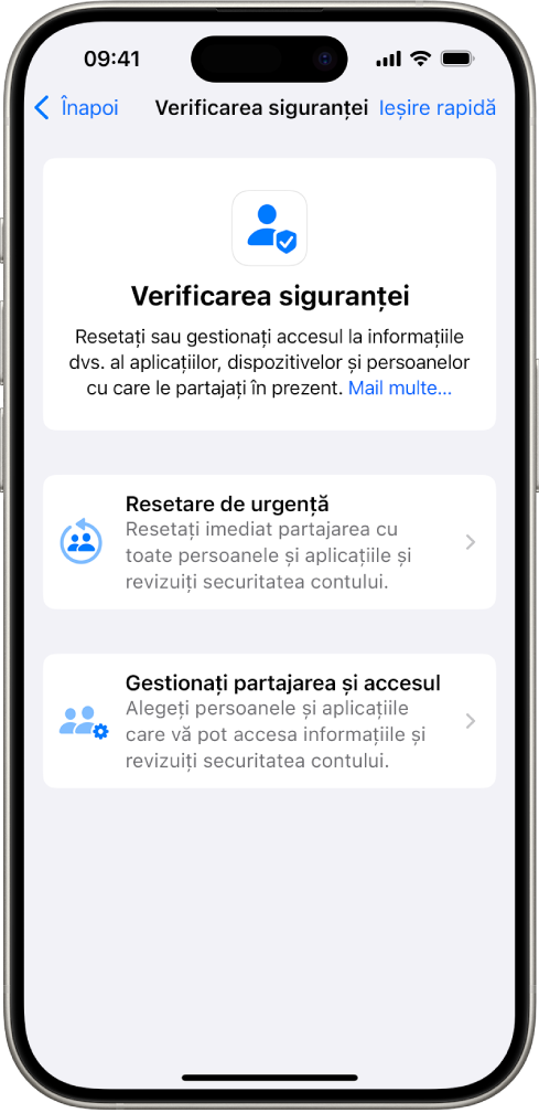 Un iPhone prezentând ecranul Verificarea siguranței.