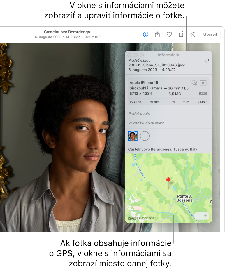 Fotka so zobrazenými informáciami o polohe.