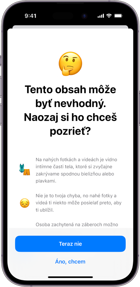 iPhone s obrazovkou Upozorňovanie na citlivý obsah.