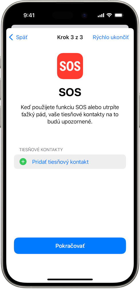 Obrazovka iPhonu s obrazovkou SOS volanie.