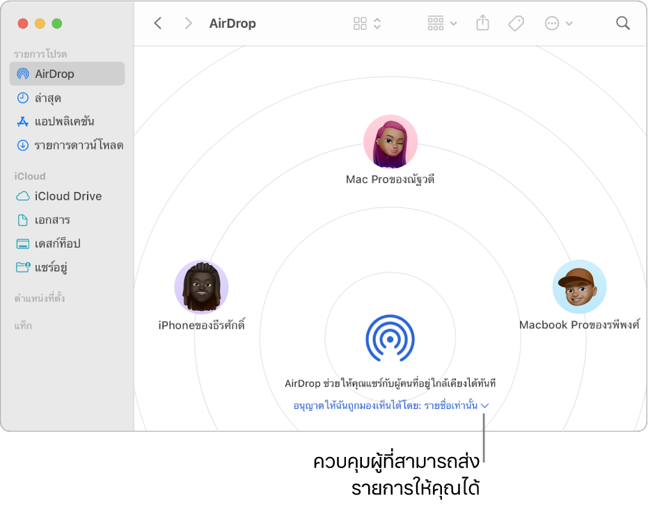 หน้าต่าง AirDrop บน Finder