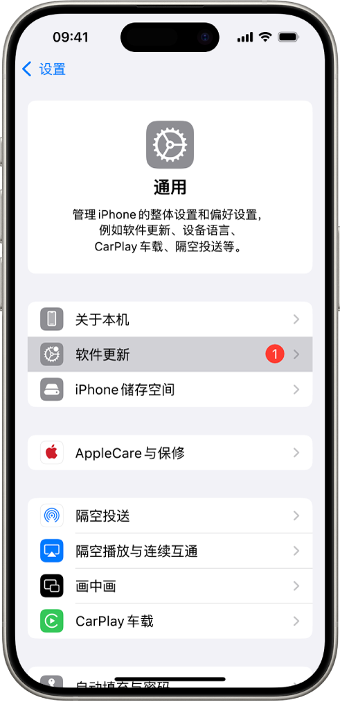 iPhone 屏幕显示软件更新可用。