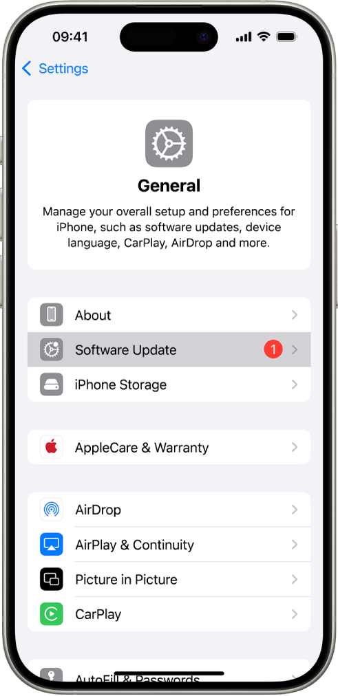 The iPhone screen showing that a software update is available.