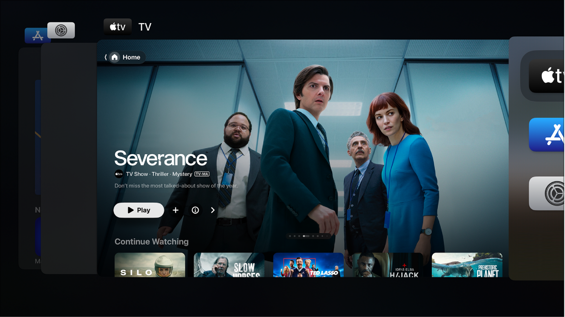 Екран на Apple TV, който показва App Switcher (Превключвател на приложения)