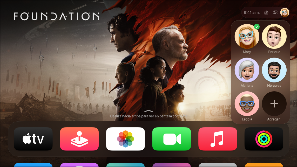 Pantalla del Apple TV mostrando la pestaña de perfiles en el centro de control.