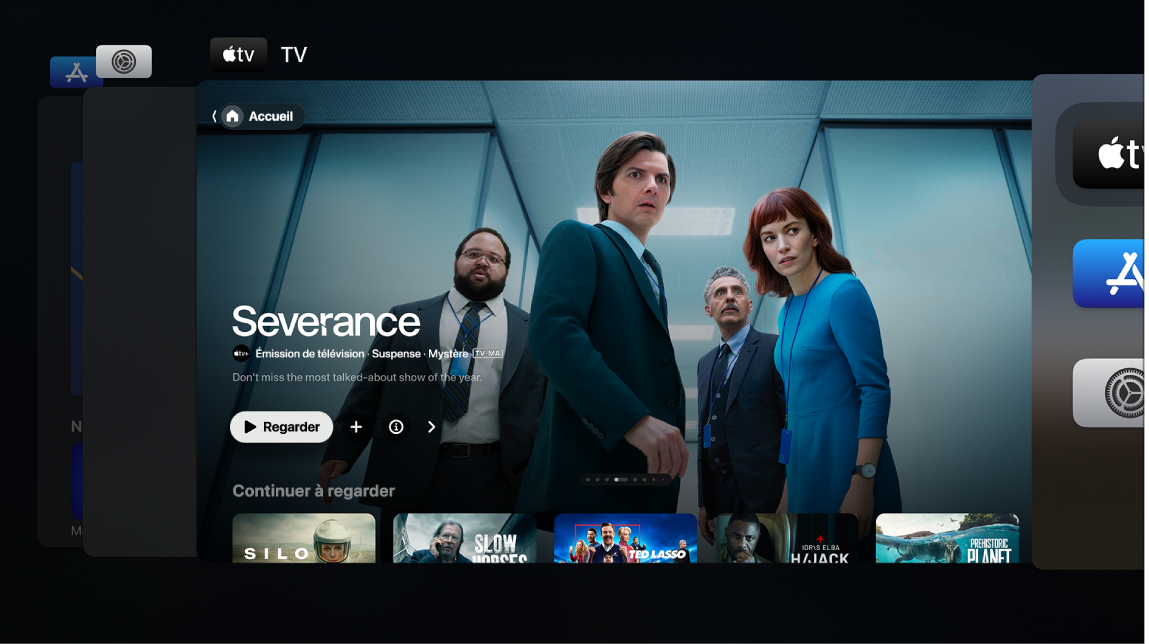Écran de l’Apple TV affichant le sélecteur d’app