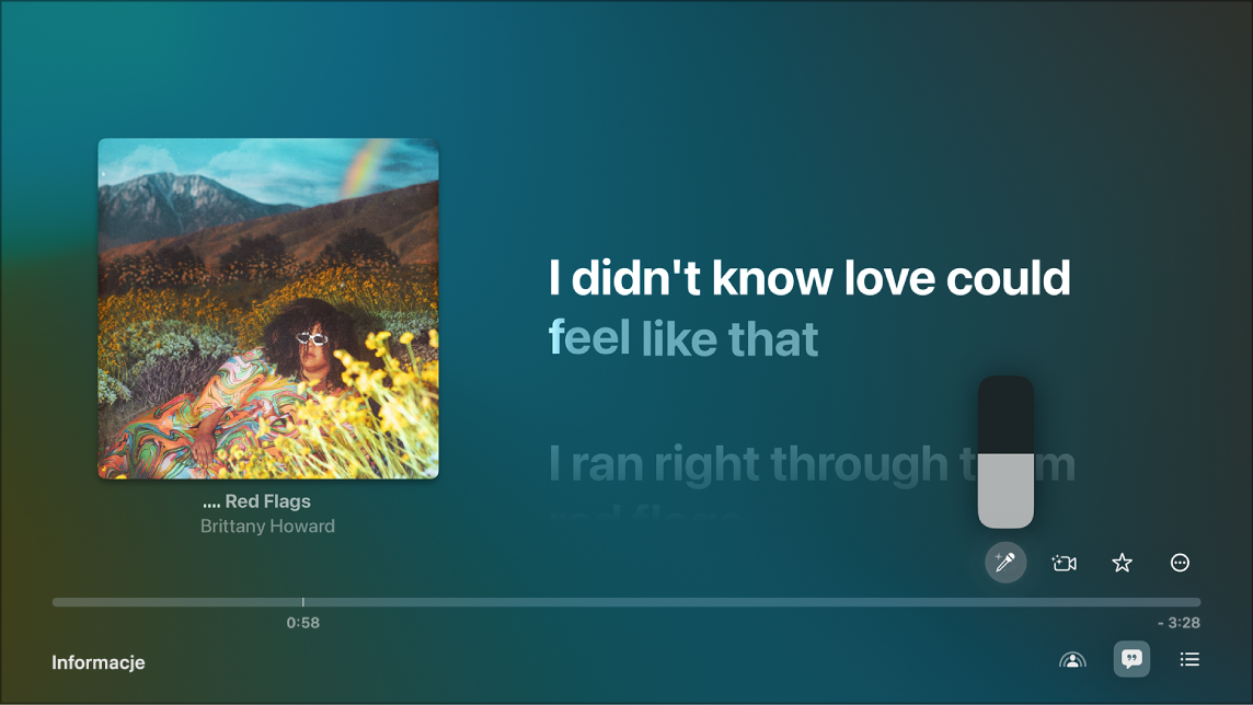 Ekran Odtwarzane wyświetlający funkcję Apple Music Sing