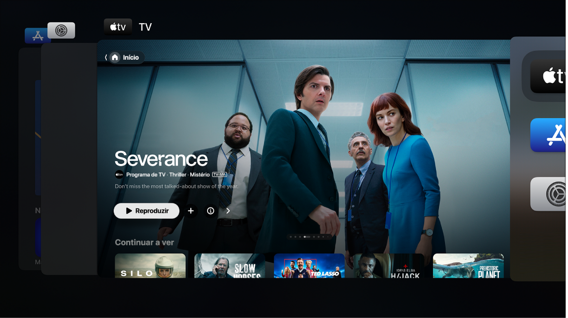 Ecrã da Apple TV a mostrar o seletor de aplicações