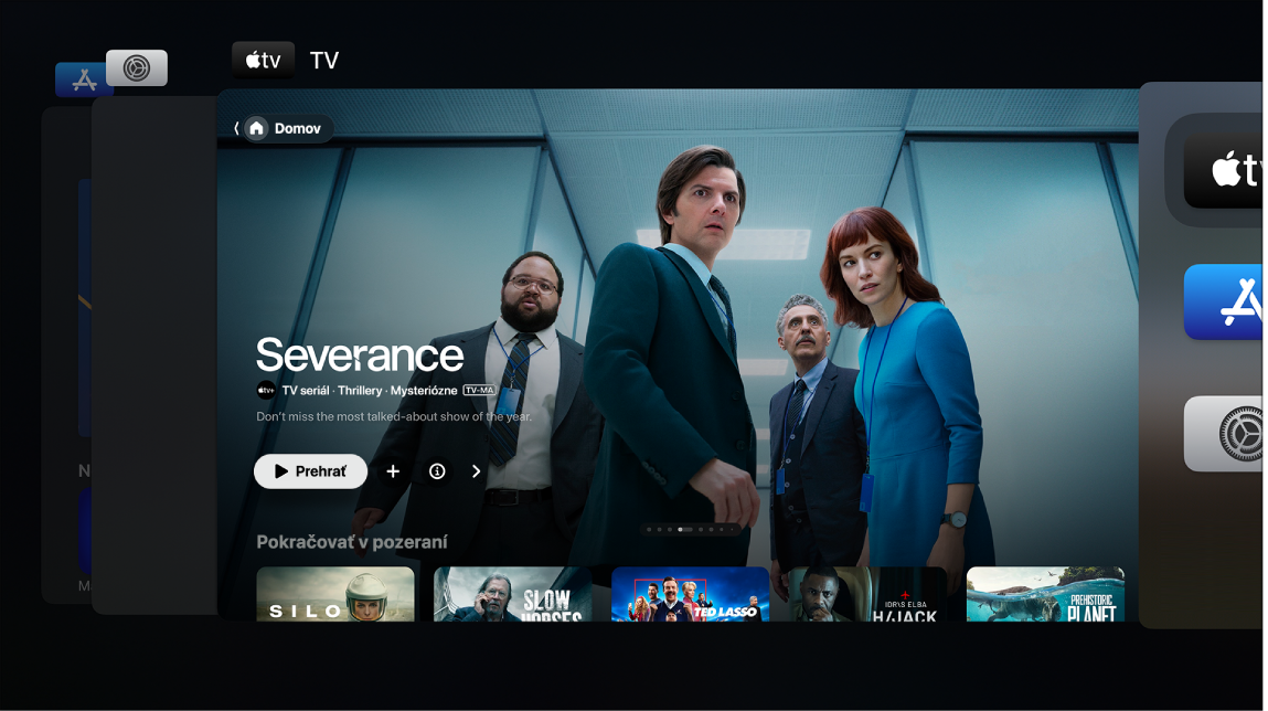 Obrazovka Apple TV s prepínačom apiek