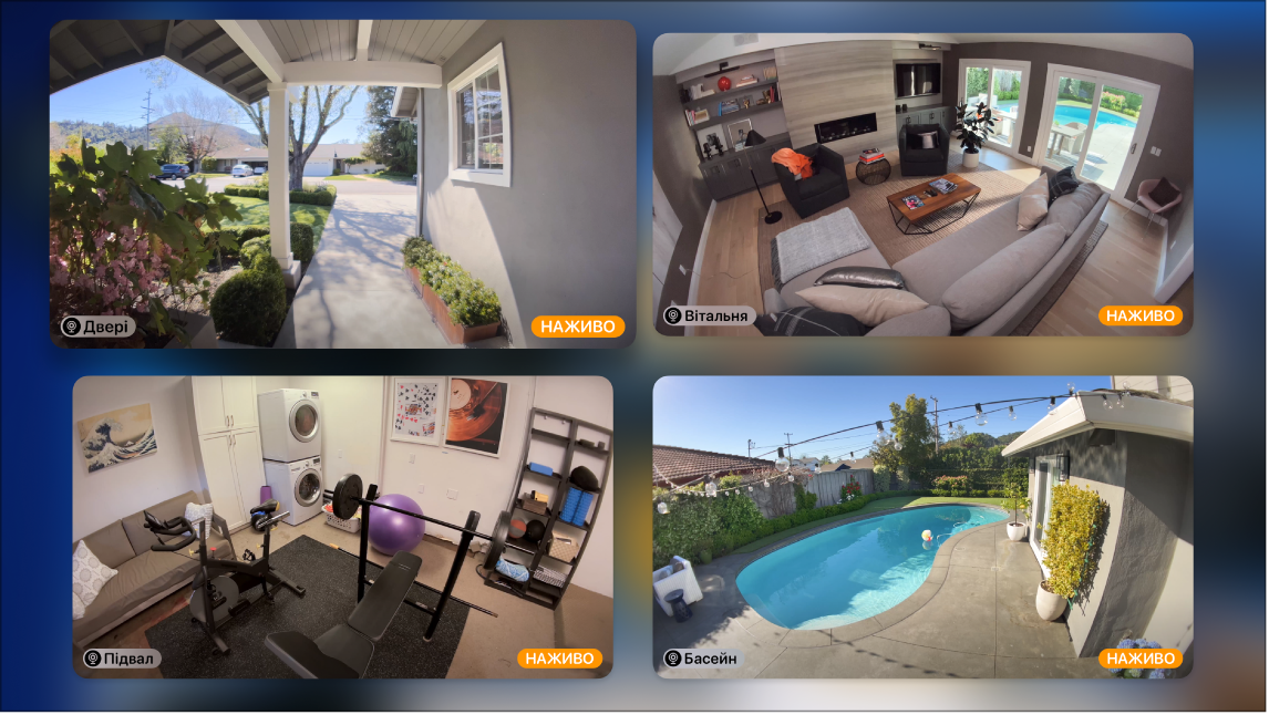 Екран Apple TV з кількома камерами в перегляді HomeKit