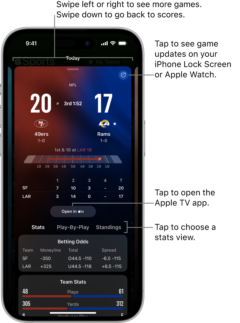 Game card detail in the Apple Sports app