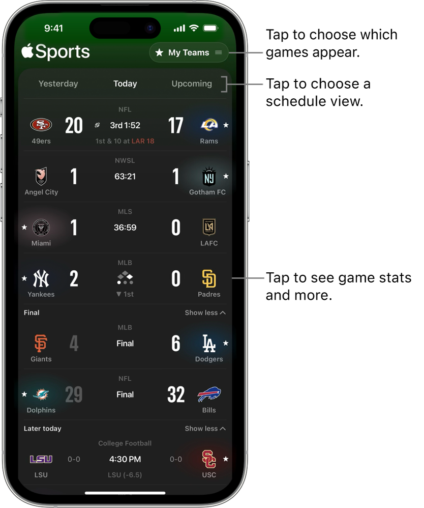 Scores detail in the Apple Sports app