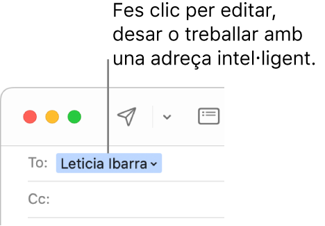 Una adreça intel·ligent amb la fletxa on es pot fer clic per editar, desar o treballar amb una adreça intel·ligent.