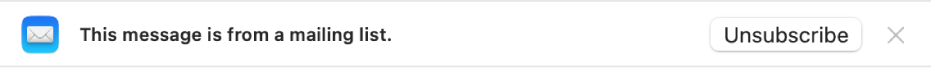 Et banner under beskedens header i eksempelområdet angiver, om beskeden er fra en mailingliste. Et link til afmelding findes til højre.