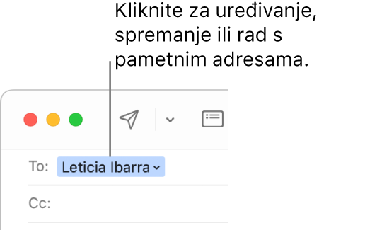 Smart adresa sa strelicom koju možete kliknuti kako biste uredili Smart adresu, spremili je ili radili s njom.