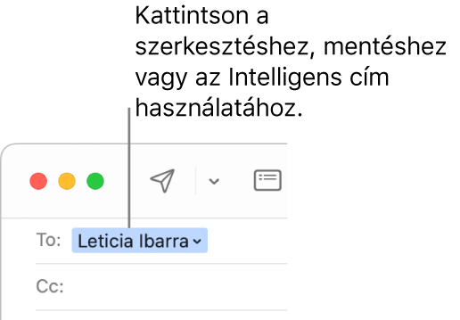 Egy intelligens cím egy nyíllal, amelyre kattintva elérhető az intelligens cím szerkesztése, mentése vagy használata.