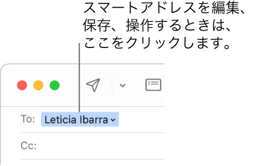 スマートアドレス。矢印をクリックしてスマートアドレスを編集、保存、または操作できます。