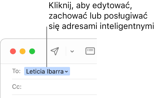 Adres inteligentny ze strzałką, w którą możesz kliknąć, aby go edytować, zachować lub pracować z adresem inteligentnym.