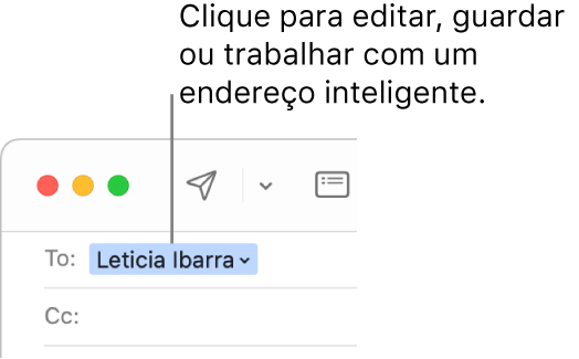 Um Endereço Inteligente com a seta em que pode clicar para editar, salvar ou trabalhar com um Endereço Inteligente.