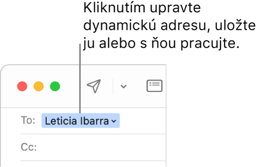 Dynamická adresa so šípkou, na ktorú môžete kliknúť, ak chcete dynamickú adresu upraviť, uložiť alebo s ňou pracovať.