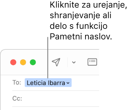 Pametni naslov s puščico, na katero lahko kliknete za urejanje, shranjevanje ali delo s pametnim naslovom.