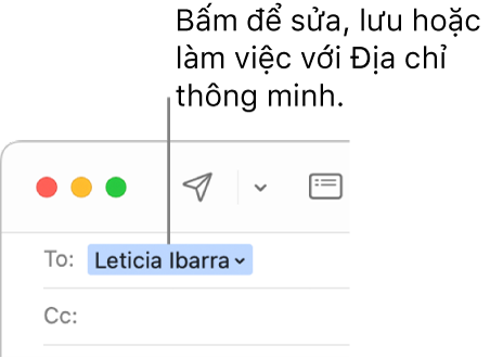 Địa chỉ thông minh với mũi tên mà bạn có thể bấm vào để sửa, lưu hoặc làm việc với Địa chỉ thông minh.