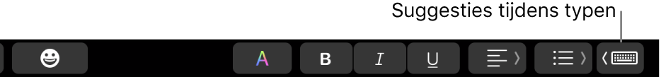 De Touch Bar, met helemaal rechts de knop om suggesties weer te geven tijdens het typen.