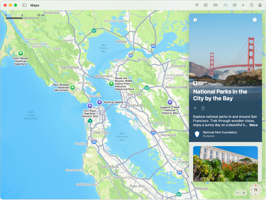 A map of an area showing a travel guide to popular attractions.
