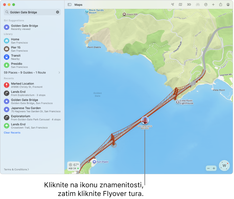 Lokacije označene zaokruženim ikonama često imaju Ture flyover.