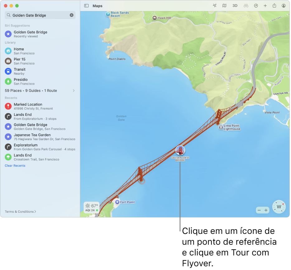 Localizações marcadas com ícones circulados geralmente têm Tours com Flyover.