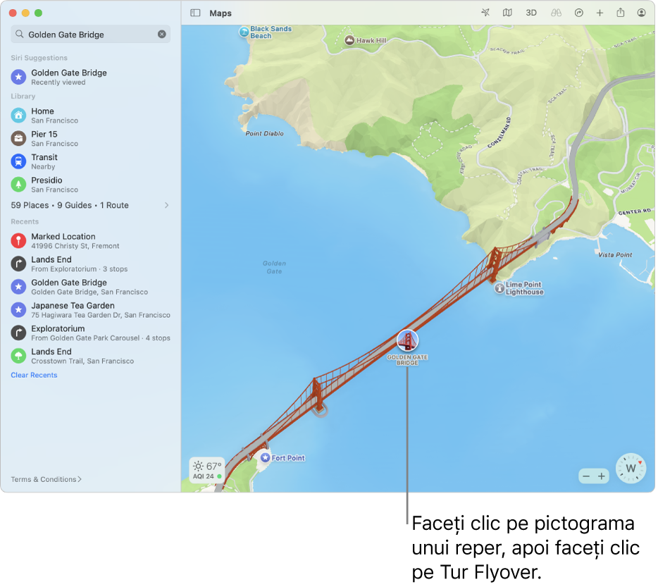 Locurile marcate cu pictograme cu un cerc au adesea tururi Flyover.
