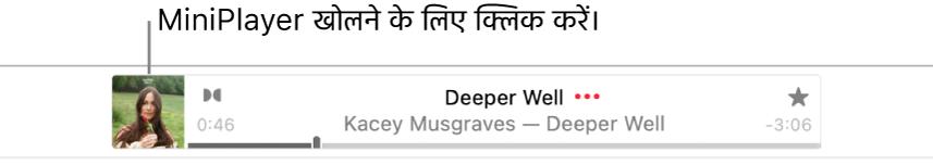 MiniPlayer खोलने के लिए बैनर के बाएँ ओर ऐल्बम आर्ट पर क्लिक करें।