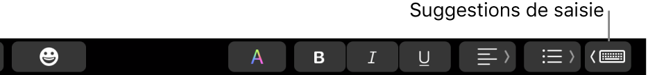 La Touch Bar, avec le bouton de suggestions sur l’extrémité droite.