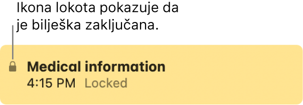 Zaključana bilješka s ikonom lokota krajnje lijevo.