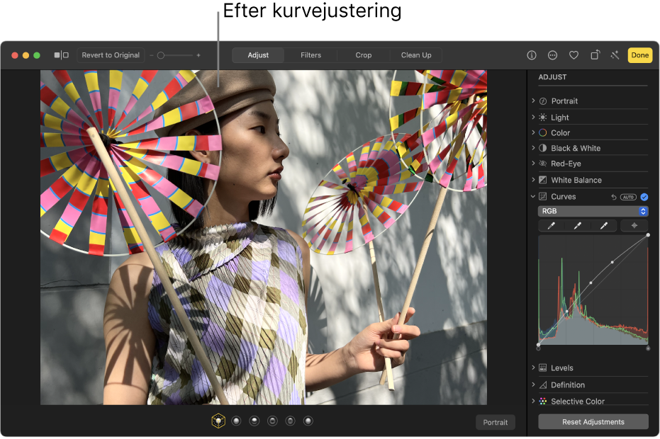 Et foto efter kurvejusteringer.