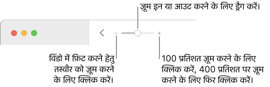 ज़ूम कंट्रोल दिखाता हुआ टूलबार।