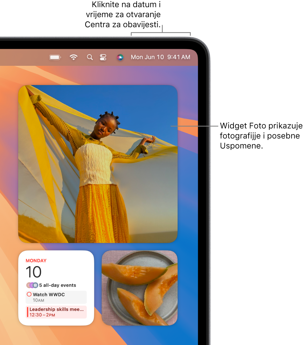 Widget aplikacije Foto u Centru za obavijesti.