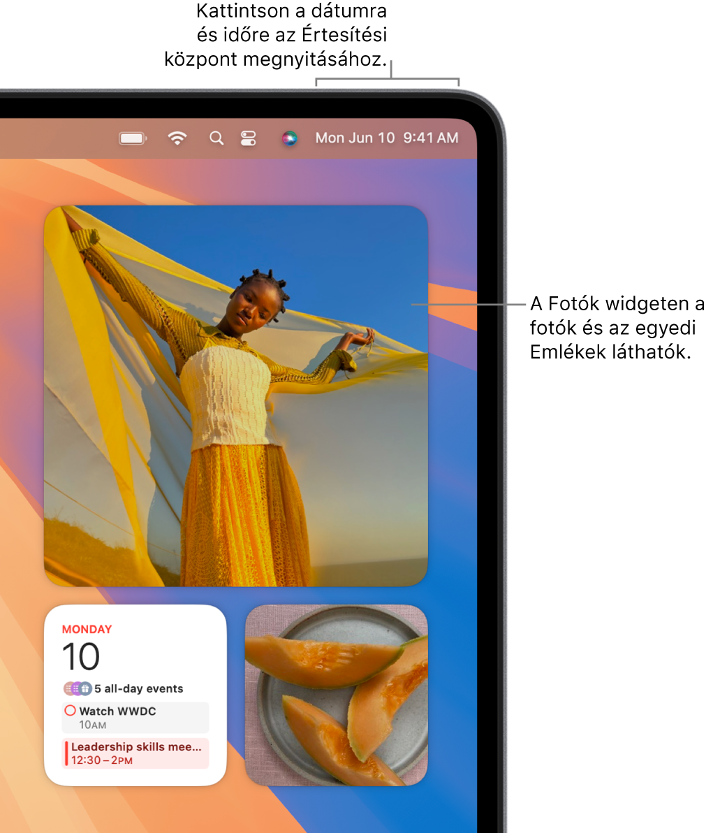 A Fotók widget az Értesítési központban.