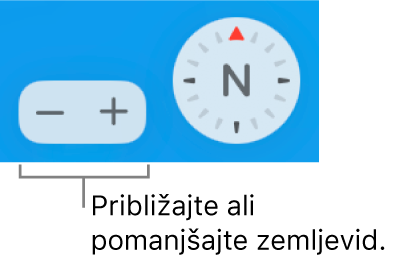 Gumba za povečavo na zemljevidu.