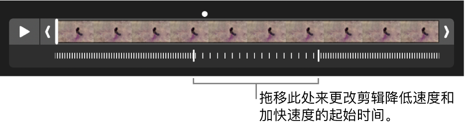 包含控制柄的慢动作视频，你可以拖移控制柄以更改视频减速和再次加速的位置。