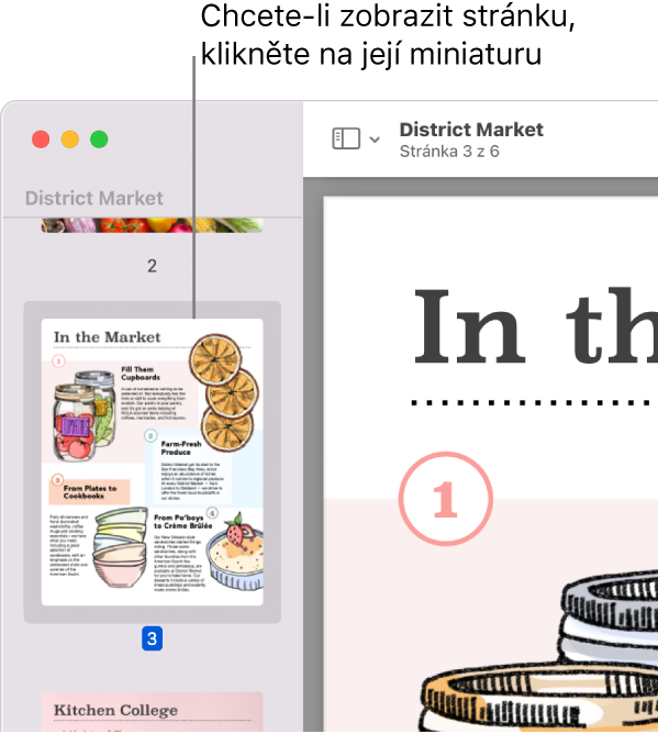 PDF se zobrazenými miniaturami na bočním panelu