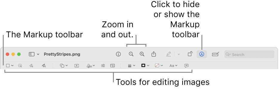 The Markup toolbar for editing images.