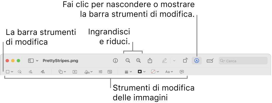 La barra strumenti Modifica per modificare le immagini.